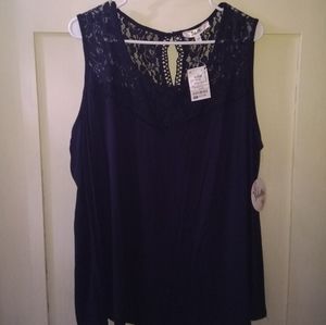 Brand new baby blue lace and knit detail tank